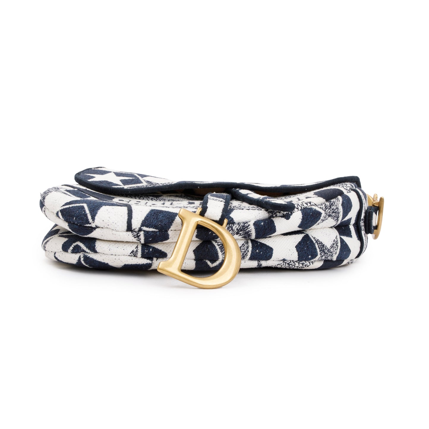 Christian Dior 2021 Navy & White Stars Embroidered Medium Saddle Bag