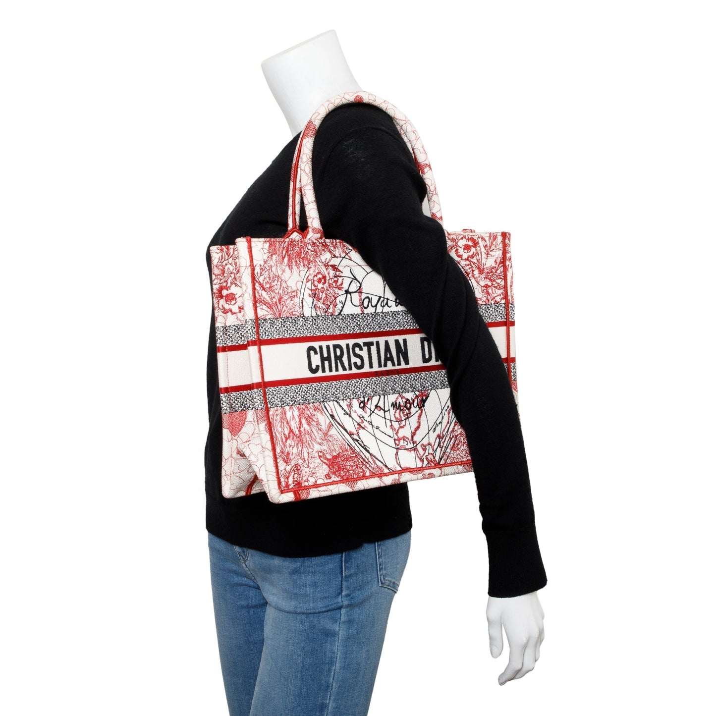 Christian Dior 2021 Red & White Royaume d'Amour Embroidery Medium Book Tote