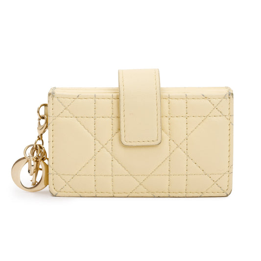 Christian Dior 2021 Yellow Cannage Lambskin Leather Lady Dior 5-Gusset Card Holder