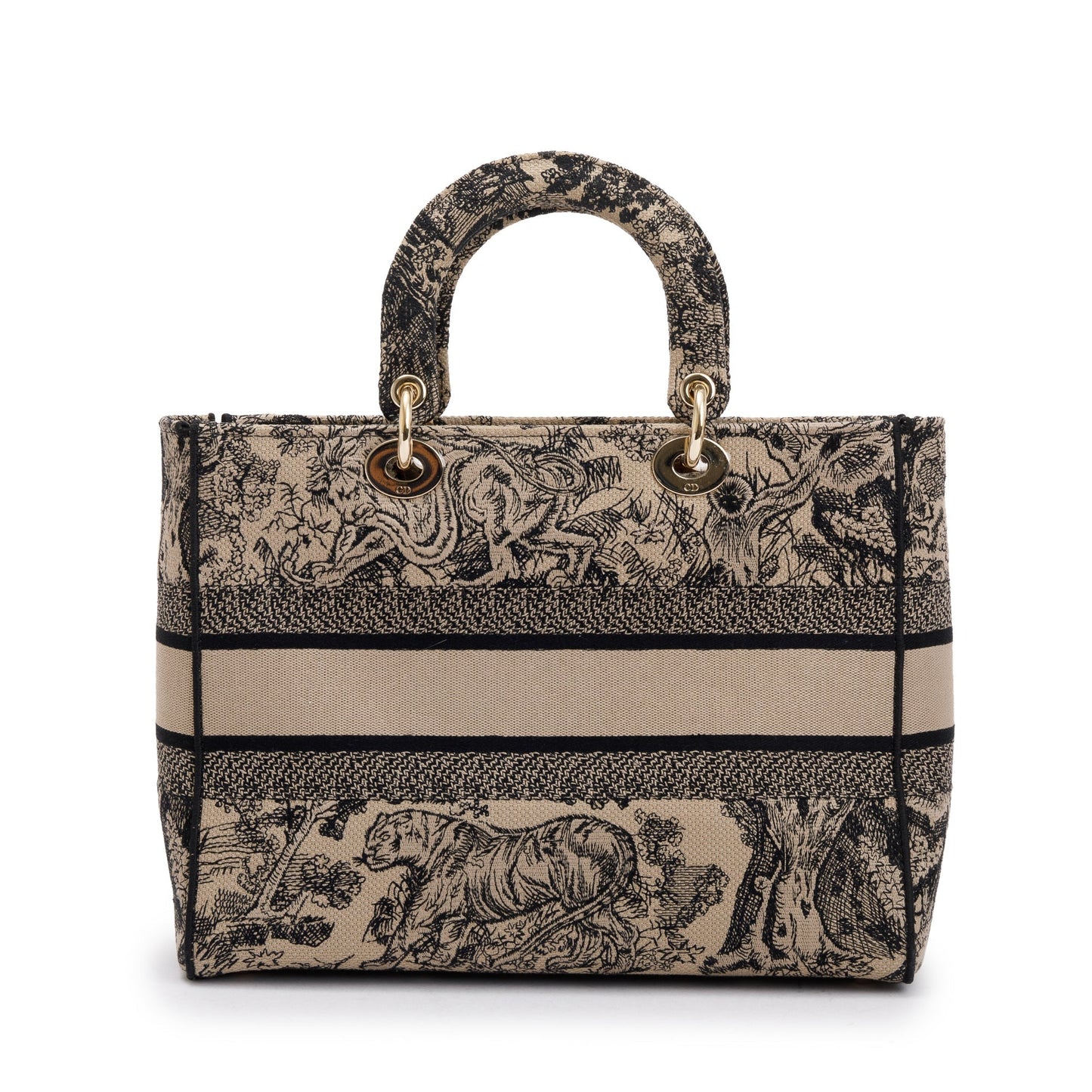 Christian Dior 2022 Beige & Black Toile De Jouy Soleil Embroidery Medium Lady D-Lite Bag