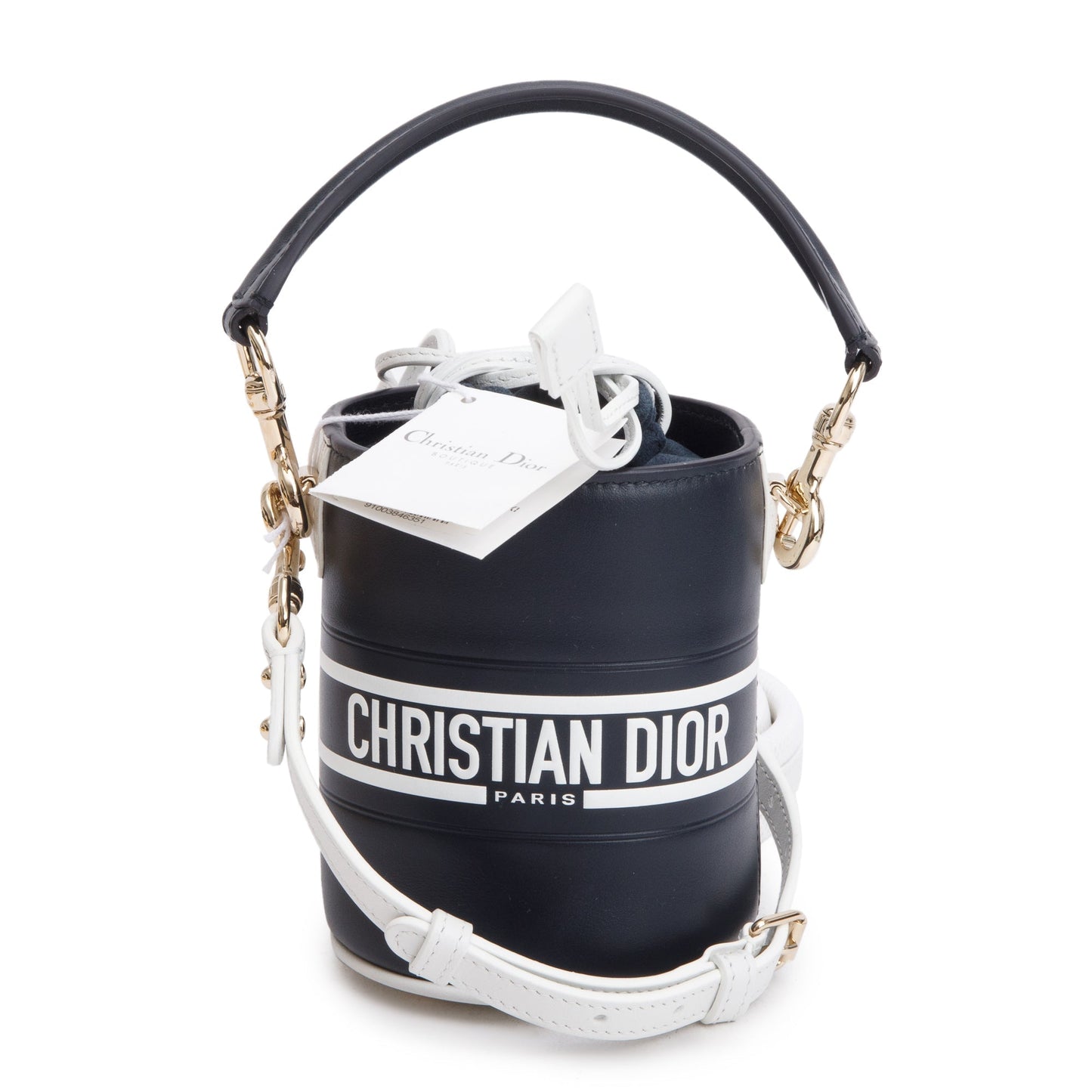 Christian Dior 2022 Black Lambskin Leather Micro Vibe Drawstring Bucket Bag