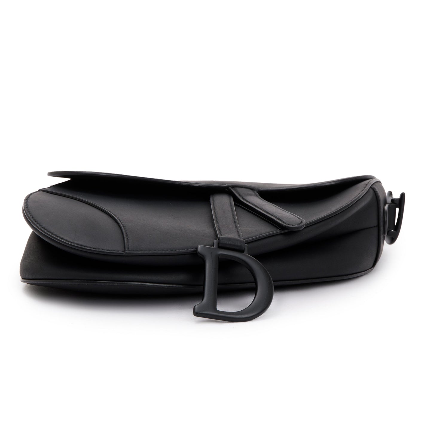 Christian Dior 2022 Black Ultramatte Calfskin Leather Medium Saddle Bag