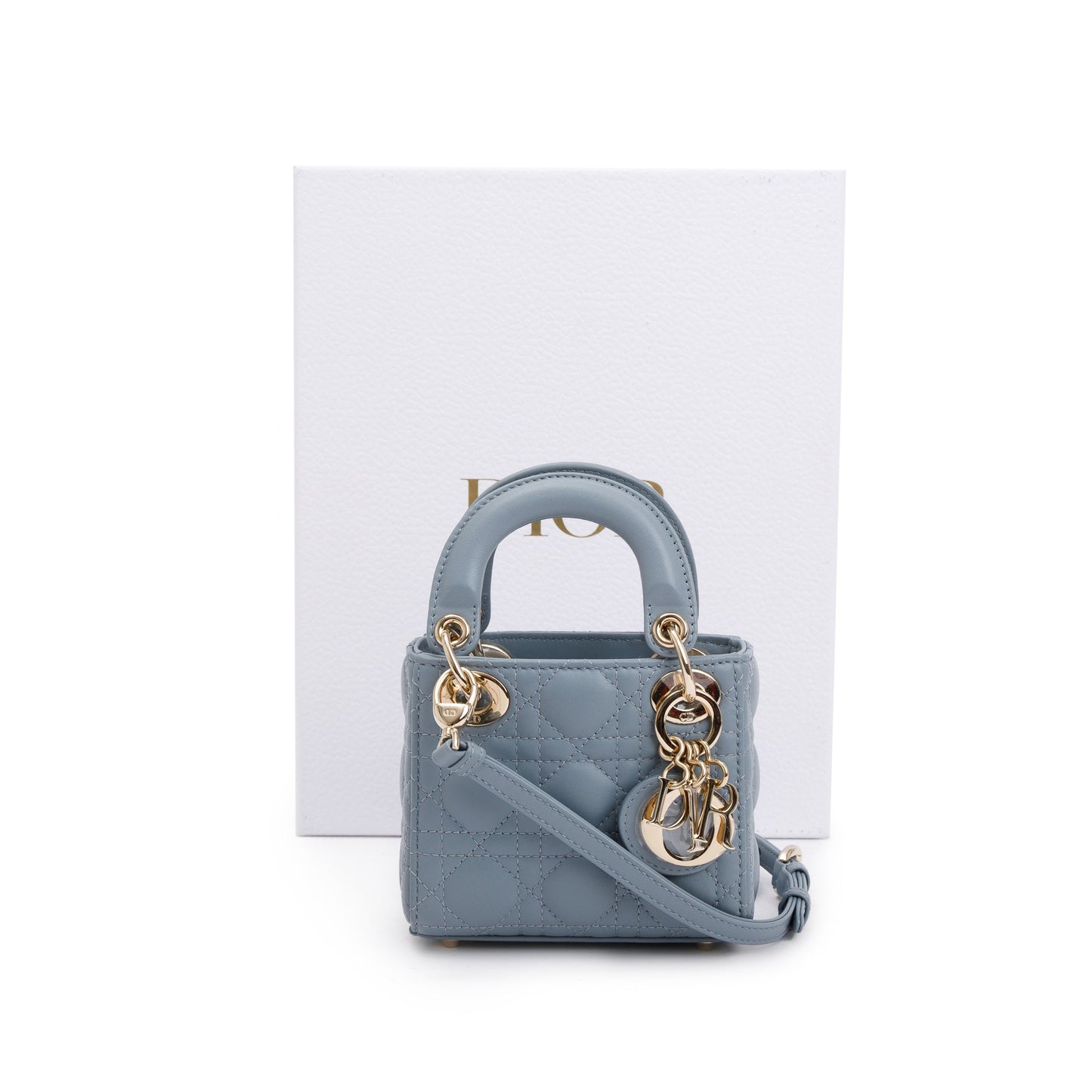 Christian Dior 2022 Blue Cannage Lambskin Leather Micro Lady Dior Bag