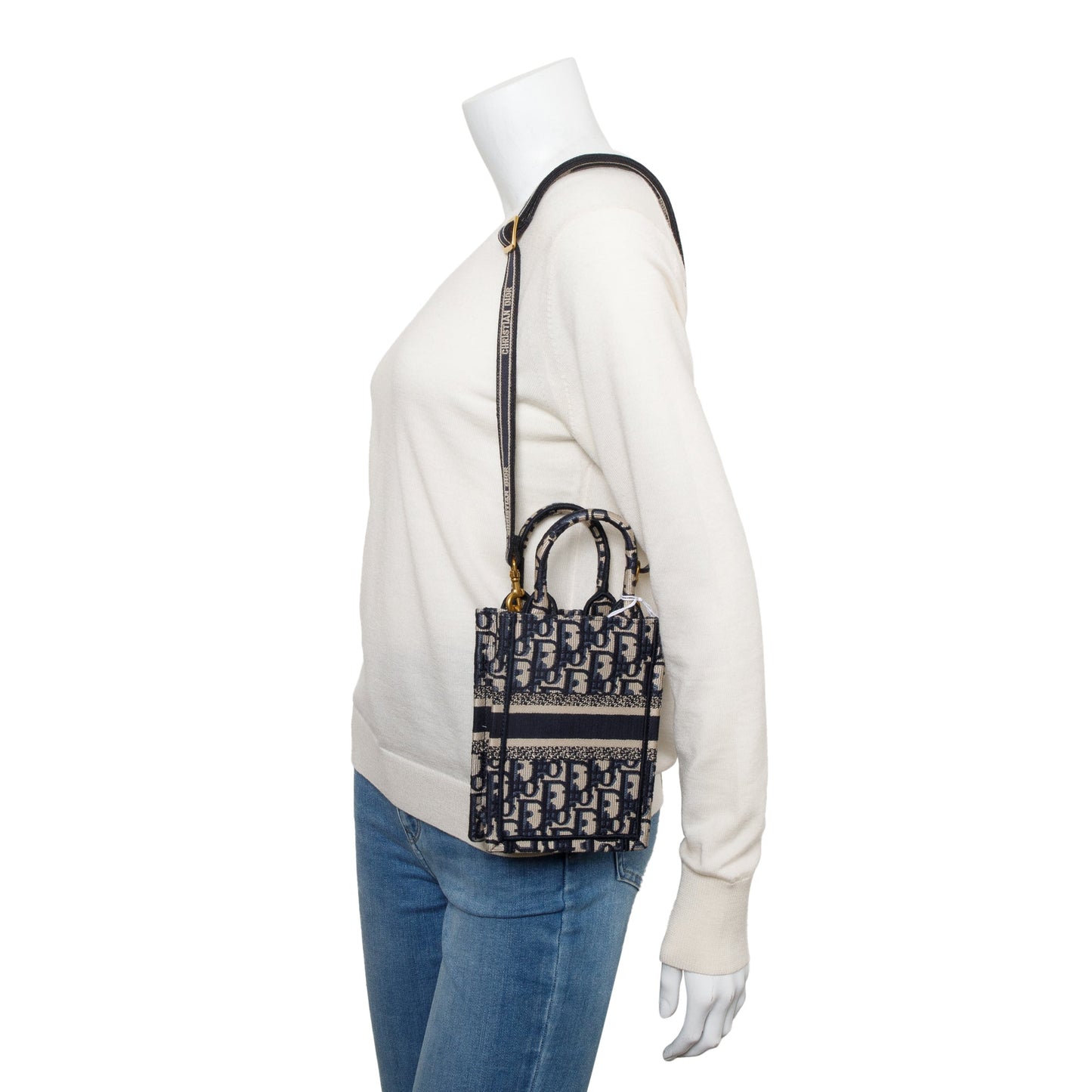 Christian Dior 2022 Blue Oblique Embroidery Mini Vertical Book Tote