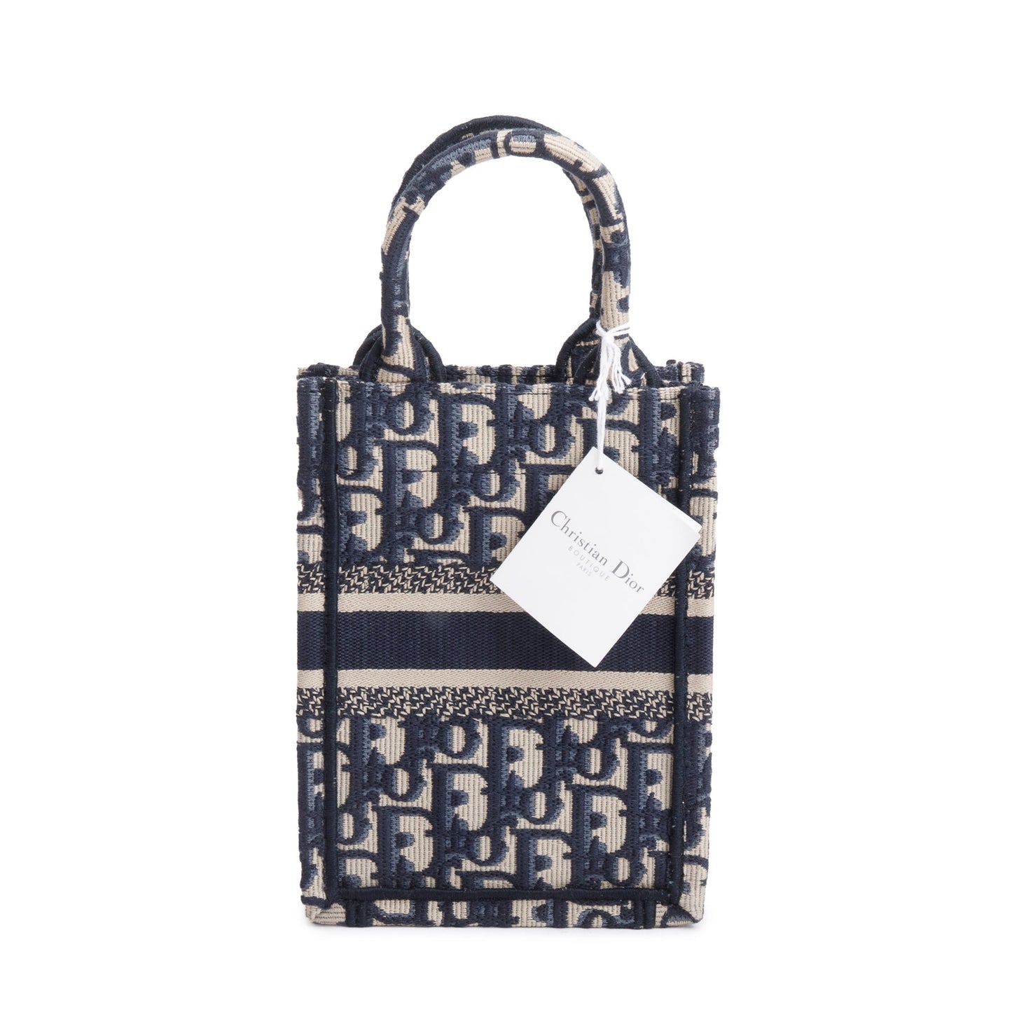 Christian Dior 2022 Blue Oblique Embroidery Mini Vertical Book Tote