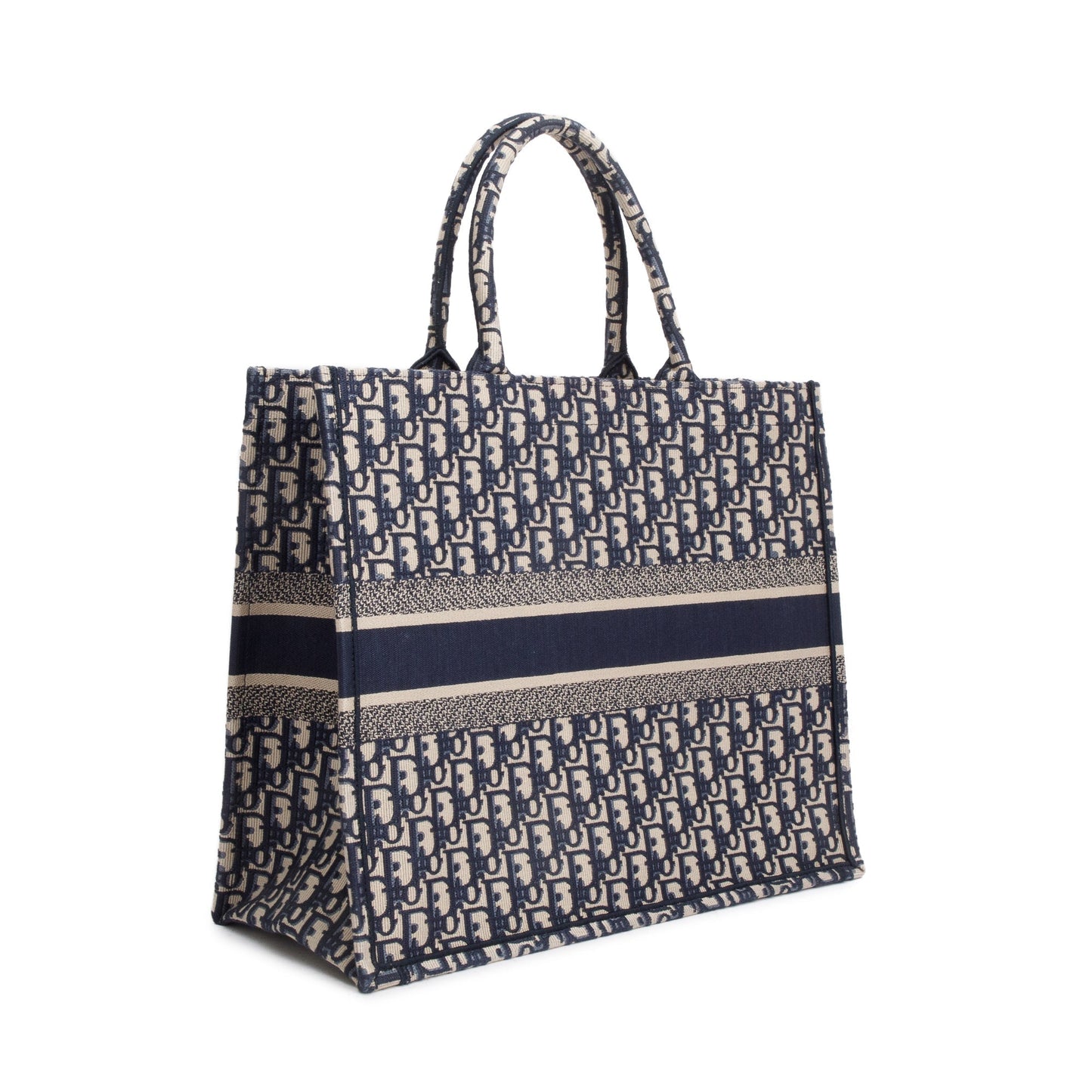 Christian Dior 2022 Ecru and Blue Dior Oblique Embroidery Large Book Tote