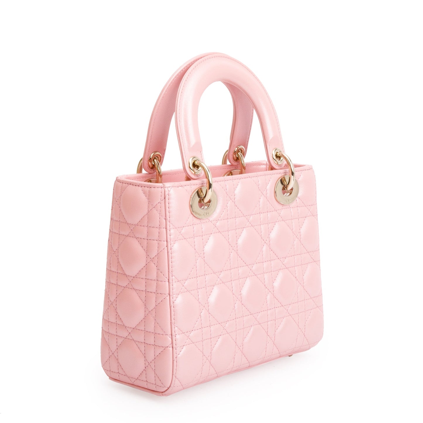 Christian Dior 2023 Pink Metallic Cannage Lambskin Leather Small Lady Dior Bag