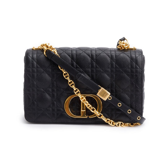 Christian Dior 2026 Black Supple Cannage Calfskin Leather Medium Dior Caro Bag