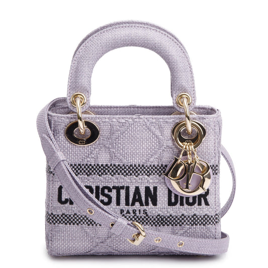 Christian Dior 2026 Purple Cannage Raffia Mini Lady D-Lite Bag