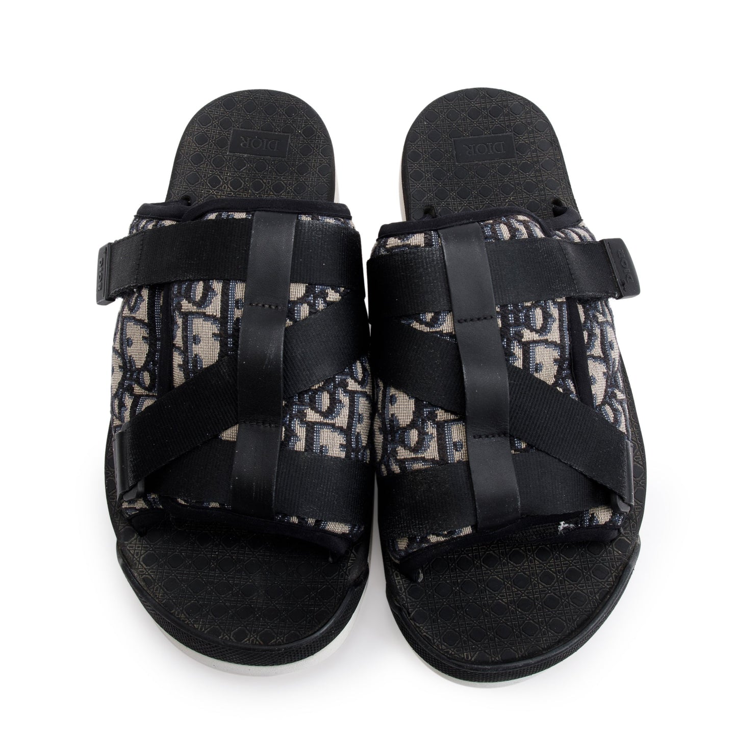 Christian Dior Beige & Black Oblique Jacquard Alpha Sandal, Size 43
