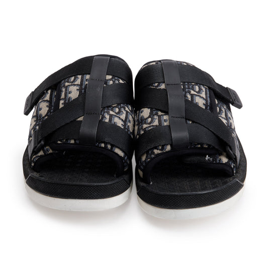 Christian Dior Beige & Black Oblique Jacquard Alpha Sandal, Size 43