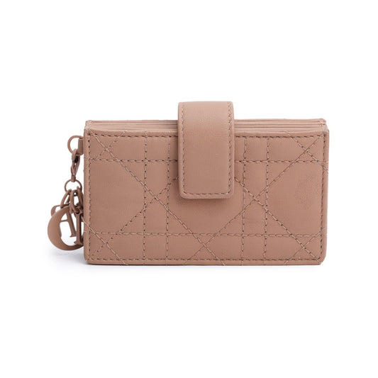 Christian Dior Beige Cannage Leather Lady Dior Jasmin Card Holder