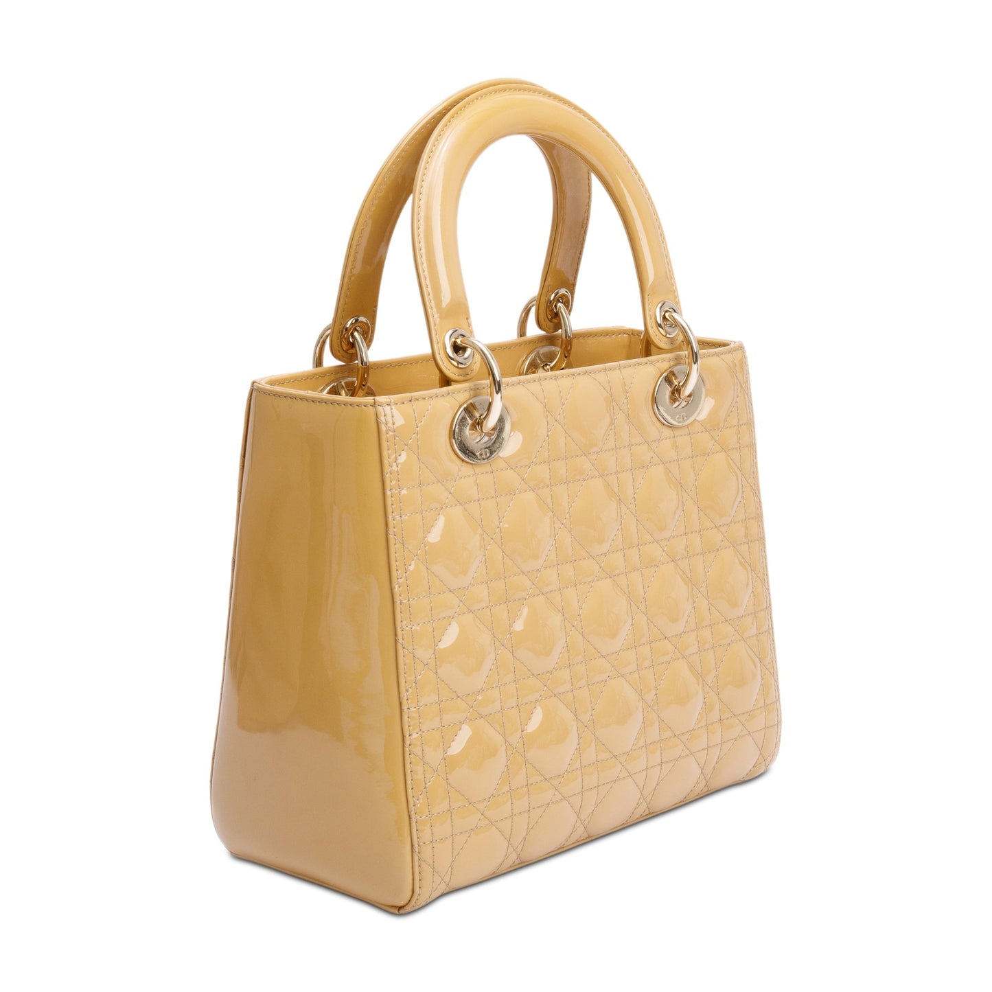 Christian Dior Beige Cannage Patent Leather Medium Lady Dior Bag