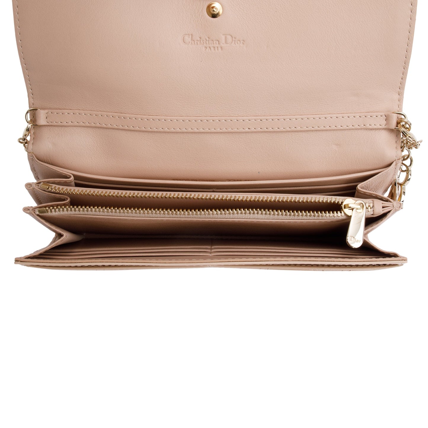 Christian Dior Beige Cannage Patent Leather Rendezvous Wallet on Chain