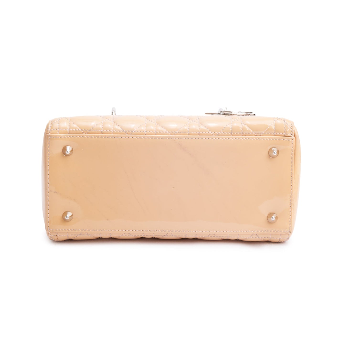 Christian Dior Beige Cannage Patent Leather Small Lady Dior Bag