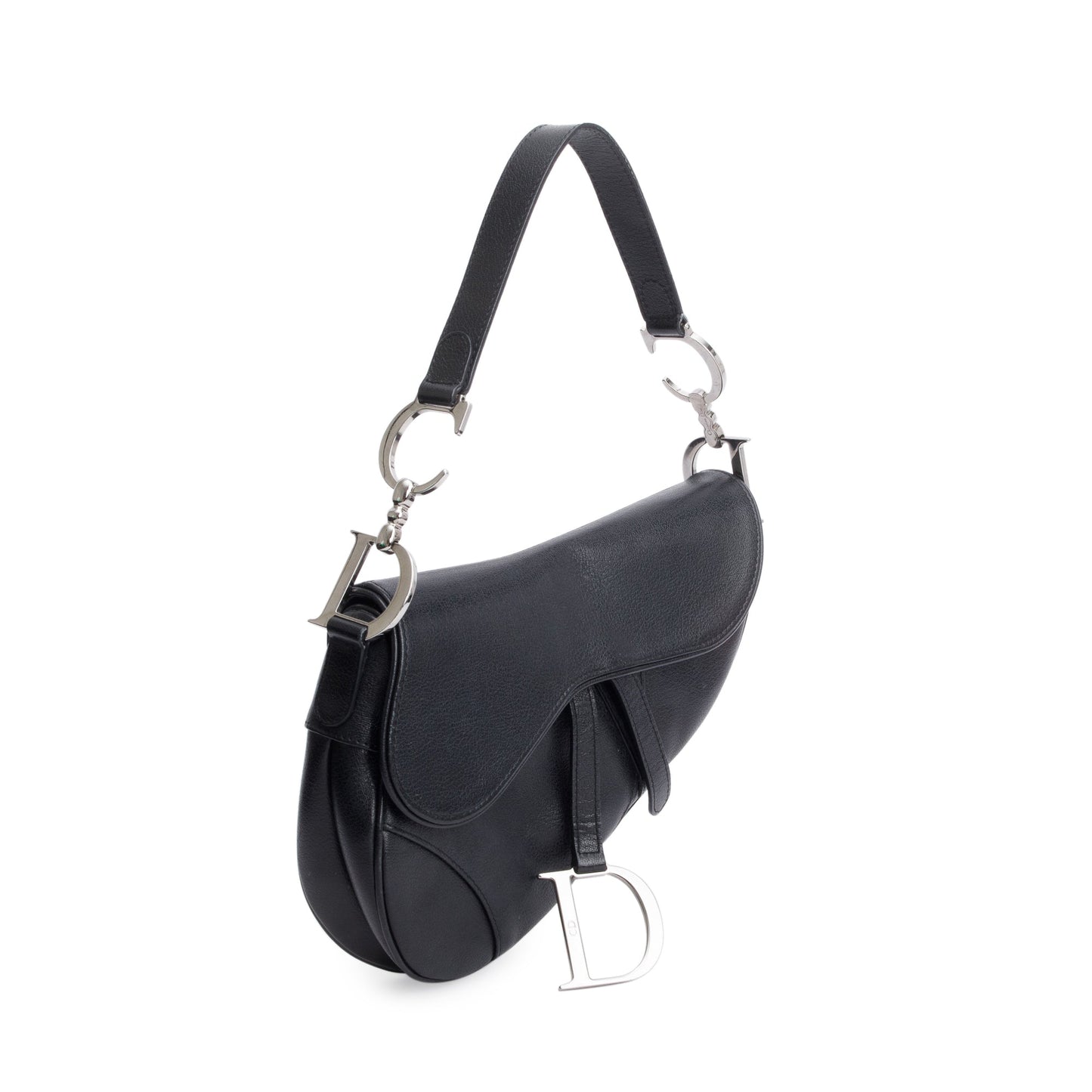 Christian Dior Black Grained Calfskin Leather Saddle Bag