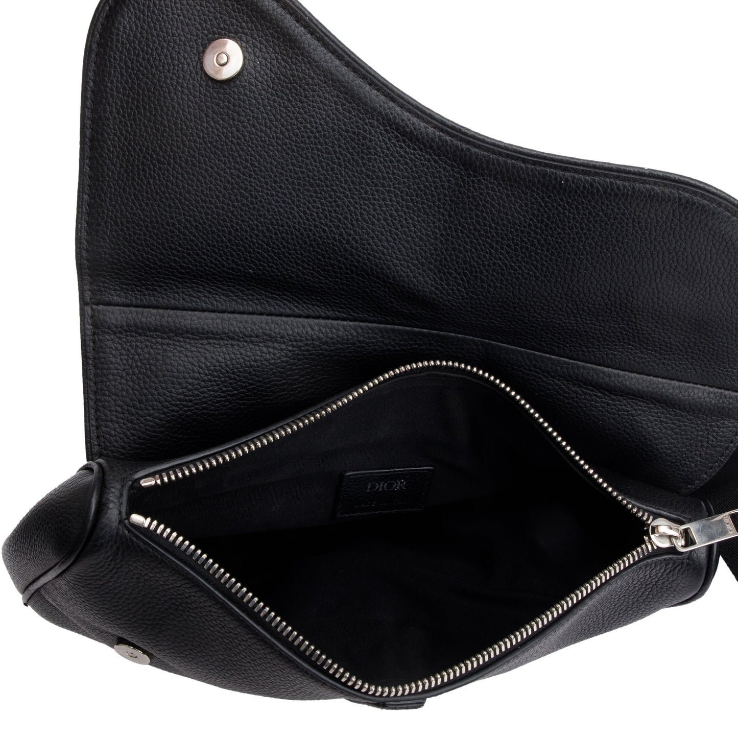 Christian Dior Black Grained Calfskin Leather Saddle Bag