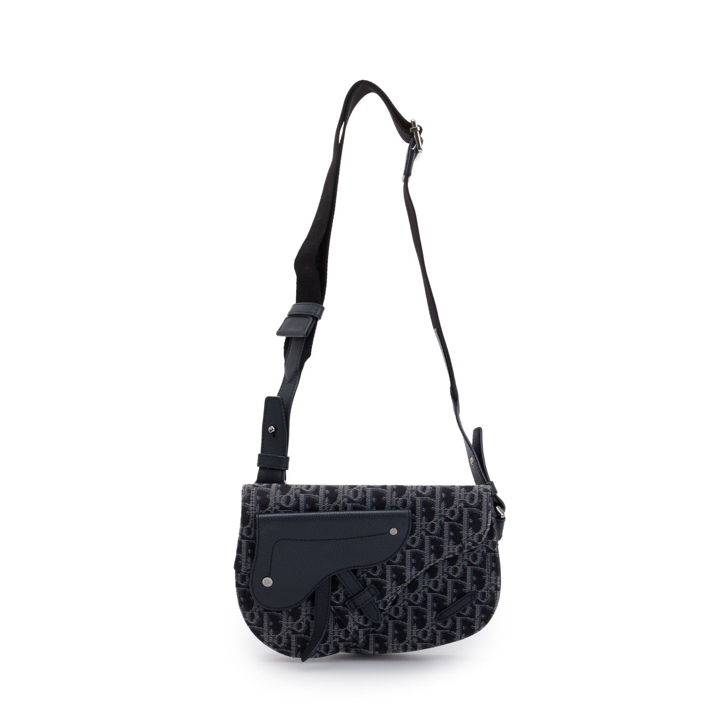 Christian Dior Black Oblique Jacquard Saddle Pouch