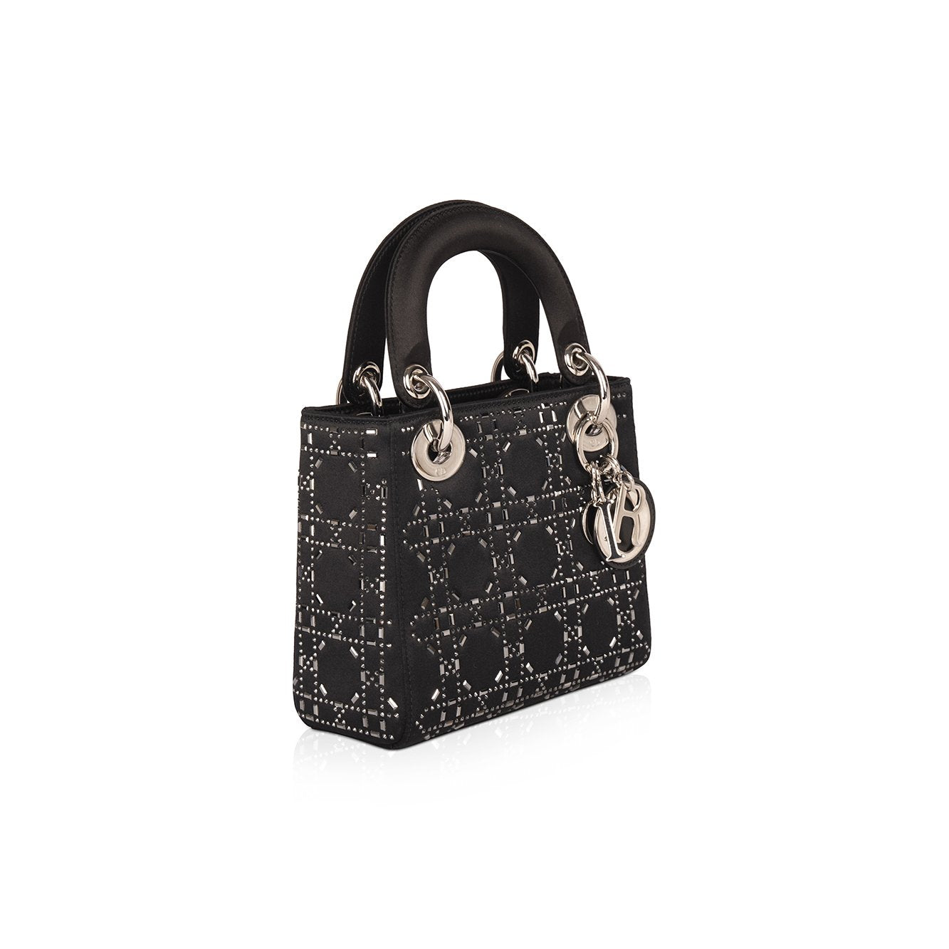 Christian Dior Black Strass Cannage Satin Mini Lady Dior Bag
