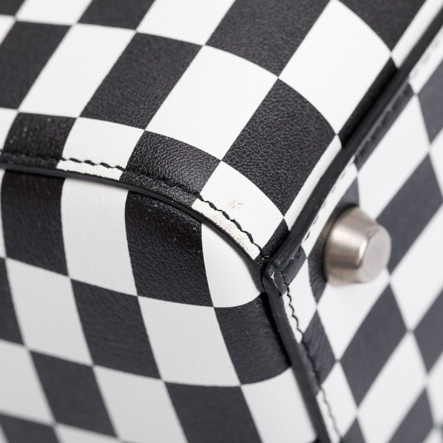 Christian Dior Black & White Check Print Leather Medium Lady Dior Bag