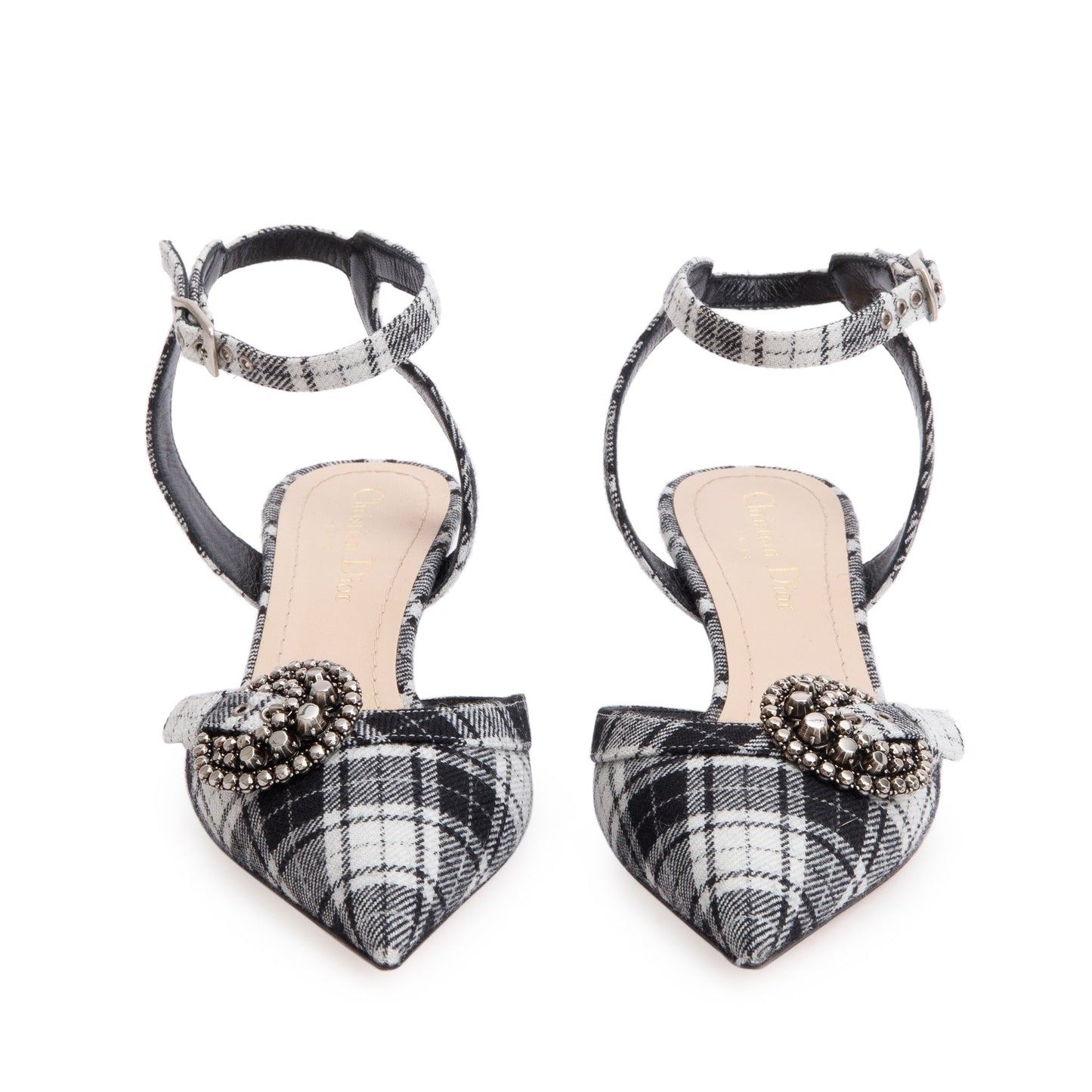 Christian Dior Black/White Tartan Fabric Dior Gang Slingback Pumps, Size 36.5