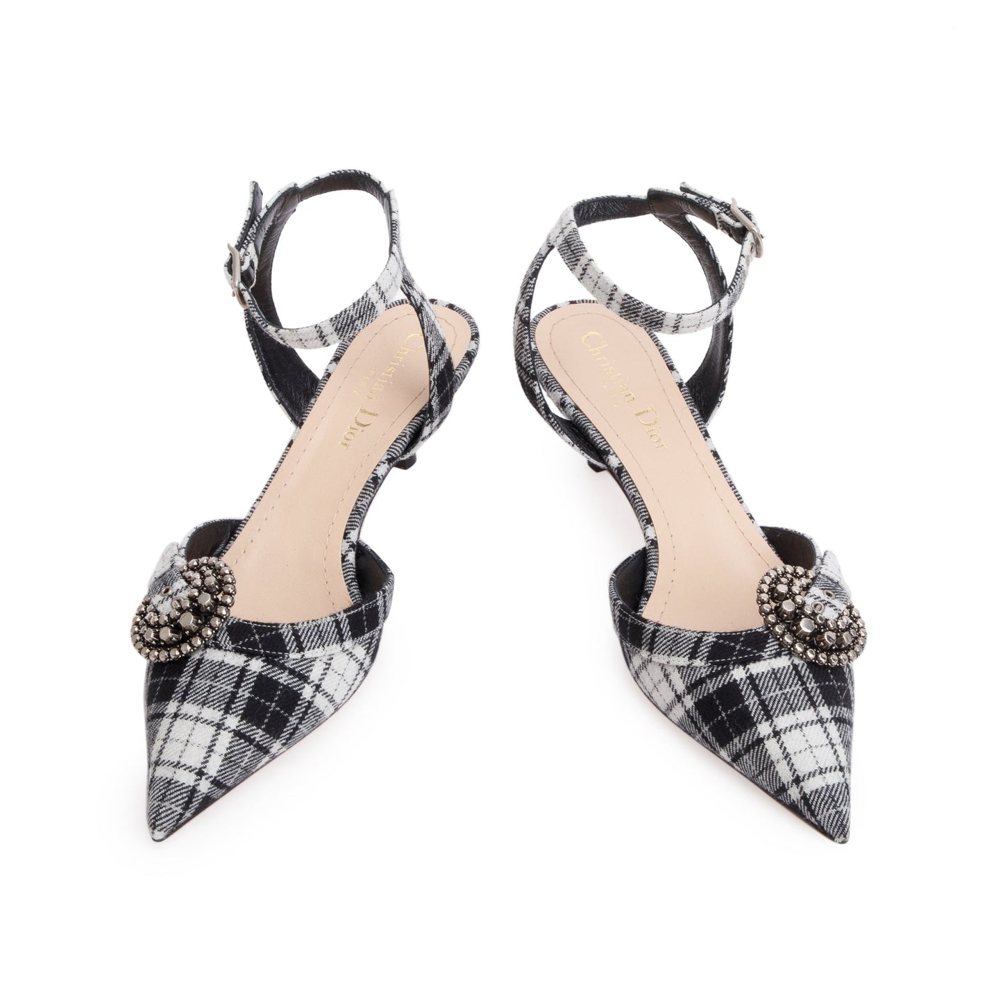 Christian Dior Black/White Tartan Fabric Dior Gang Slingback Pumps, Size 36.5