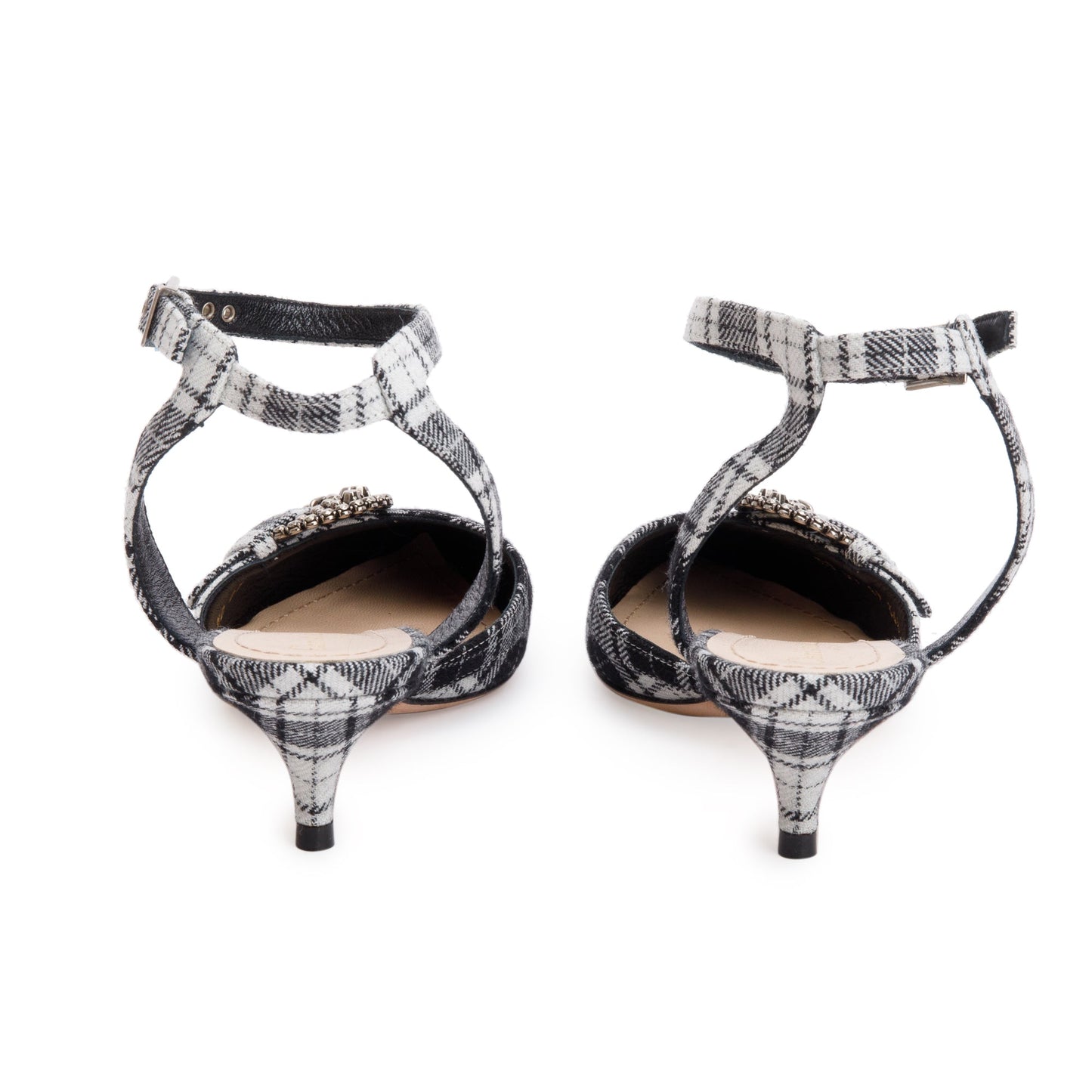 Christian Dior Black/White Tartan Fabric Dior Gang Slingback Pumps, Size 36.5