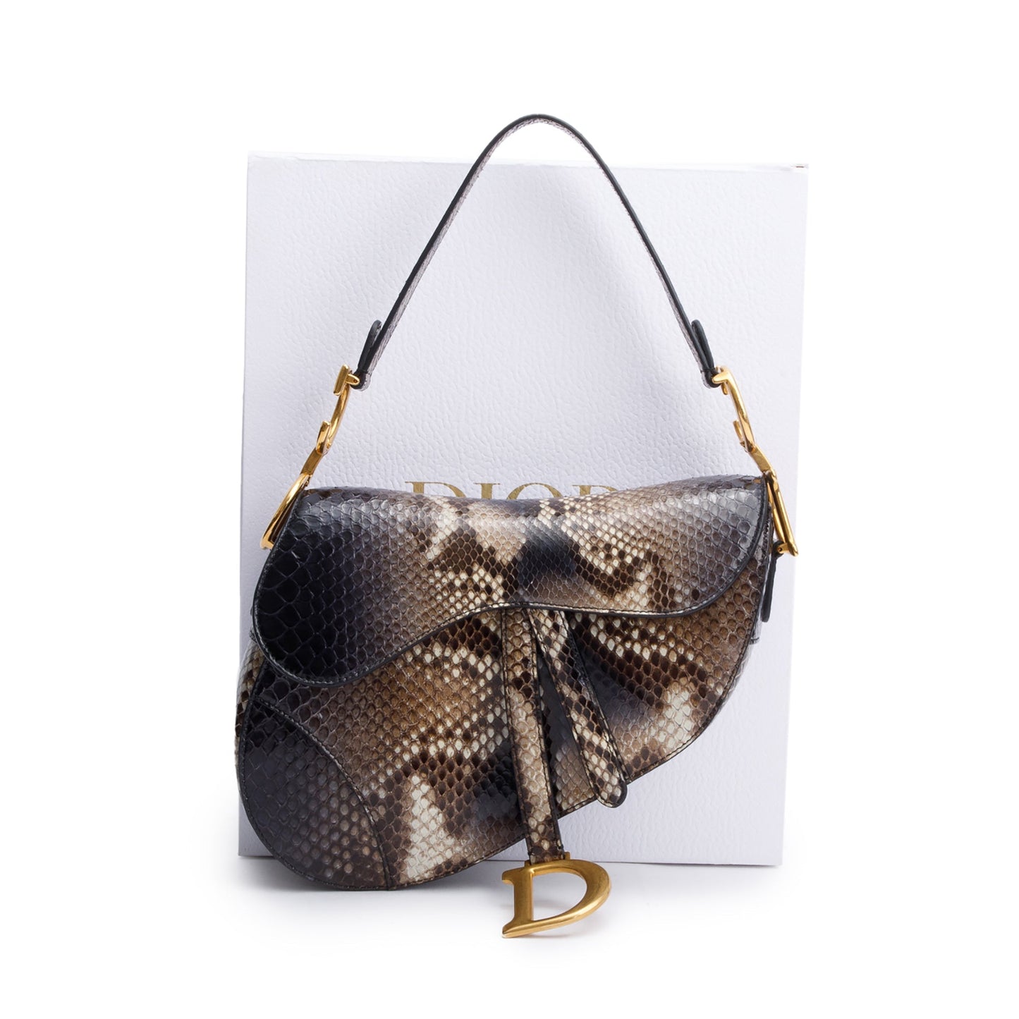 Christian Dior Brown Snakeskin Saddle Bag