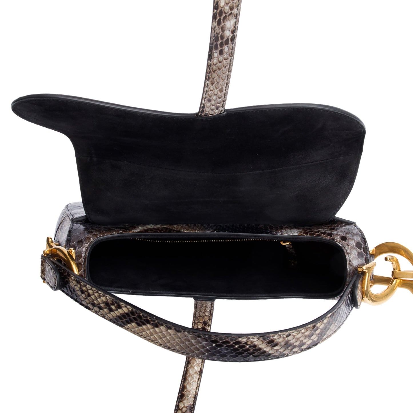 Christian Dior Brown Snakeskin Saddle Bag