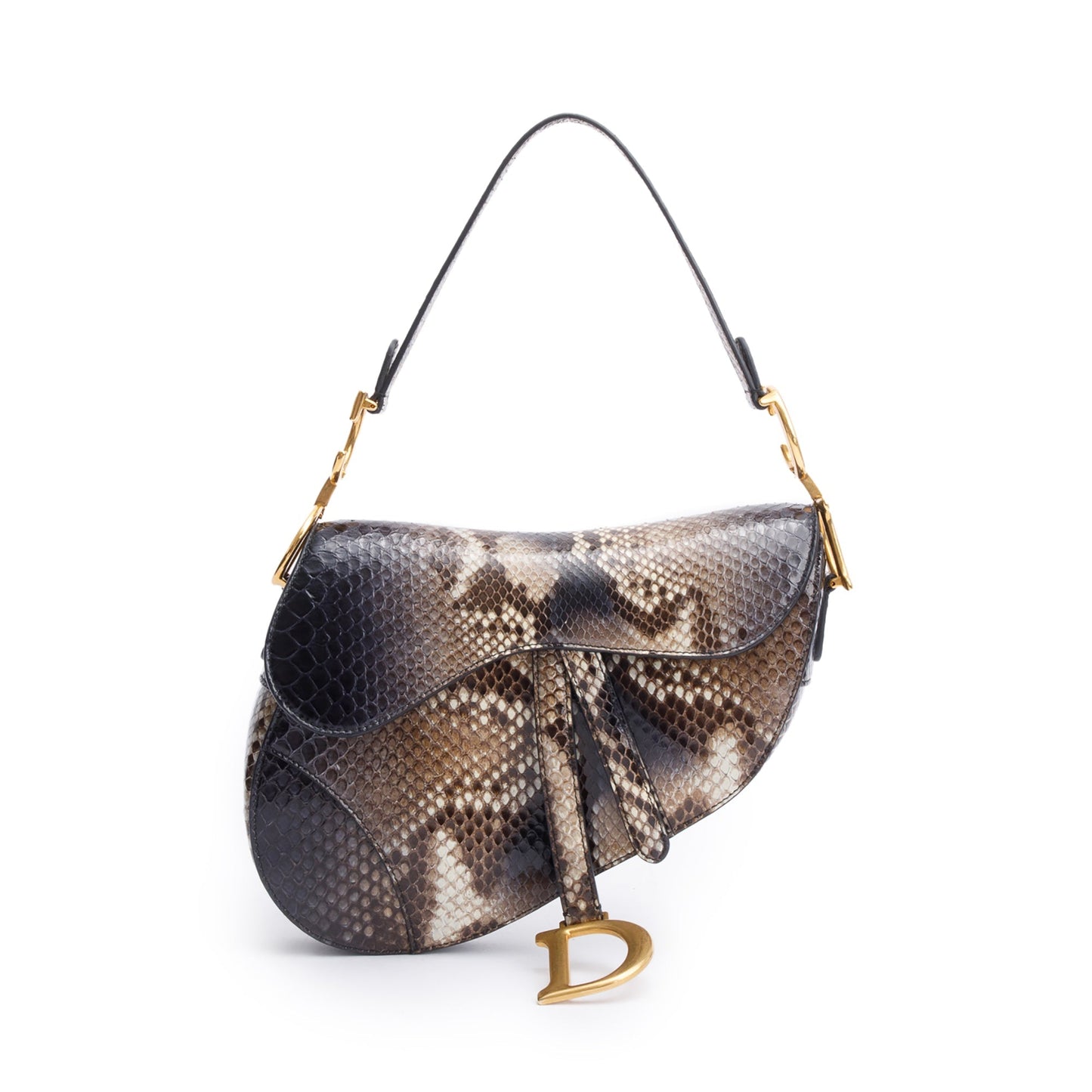 Christian Dior Brown Snakeskin Saddle Bag