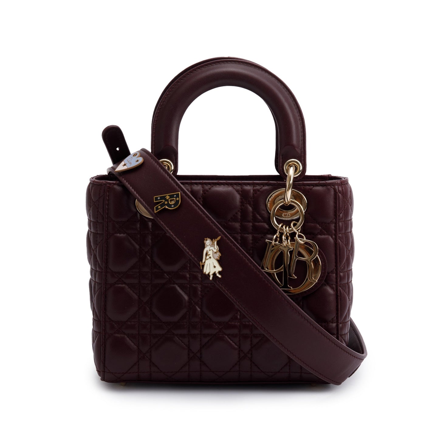 Christian Dior Burgundy Cannage Leather Small Lady Dior Bag