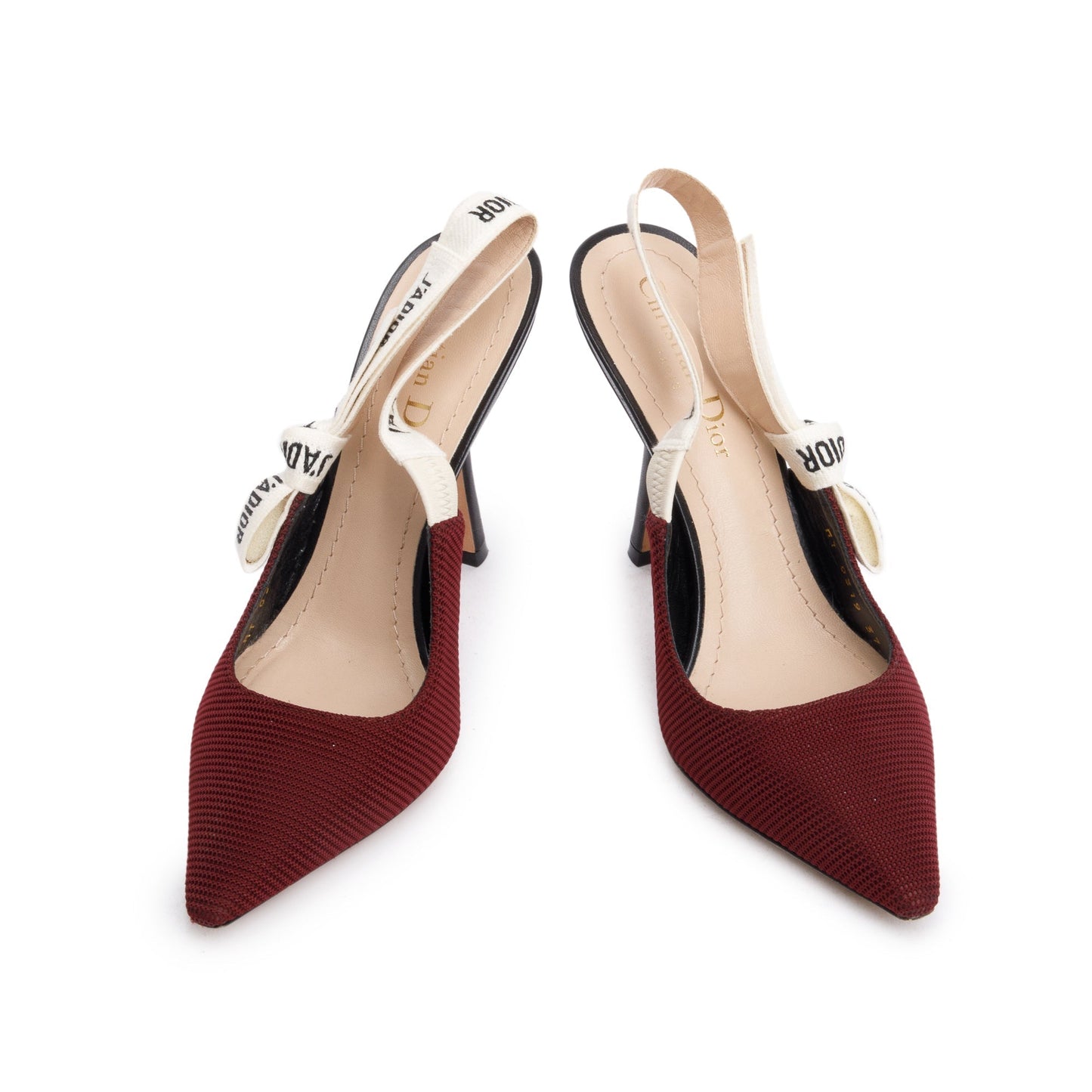 Christian Dior Burgundy Technical Fabric Embroidery J'Adior Slingback Pumps, Size 37