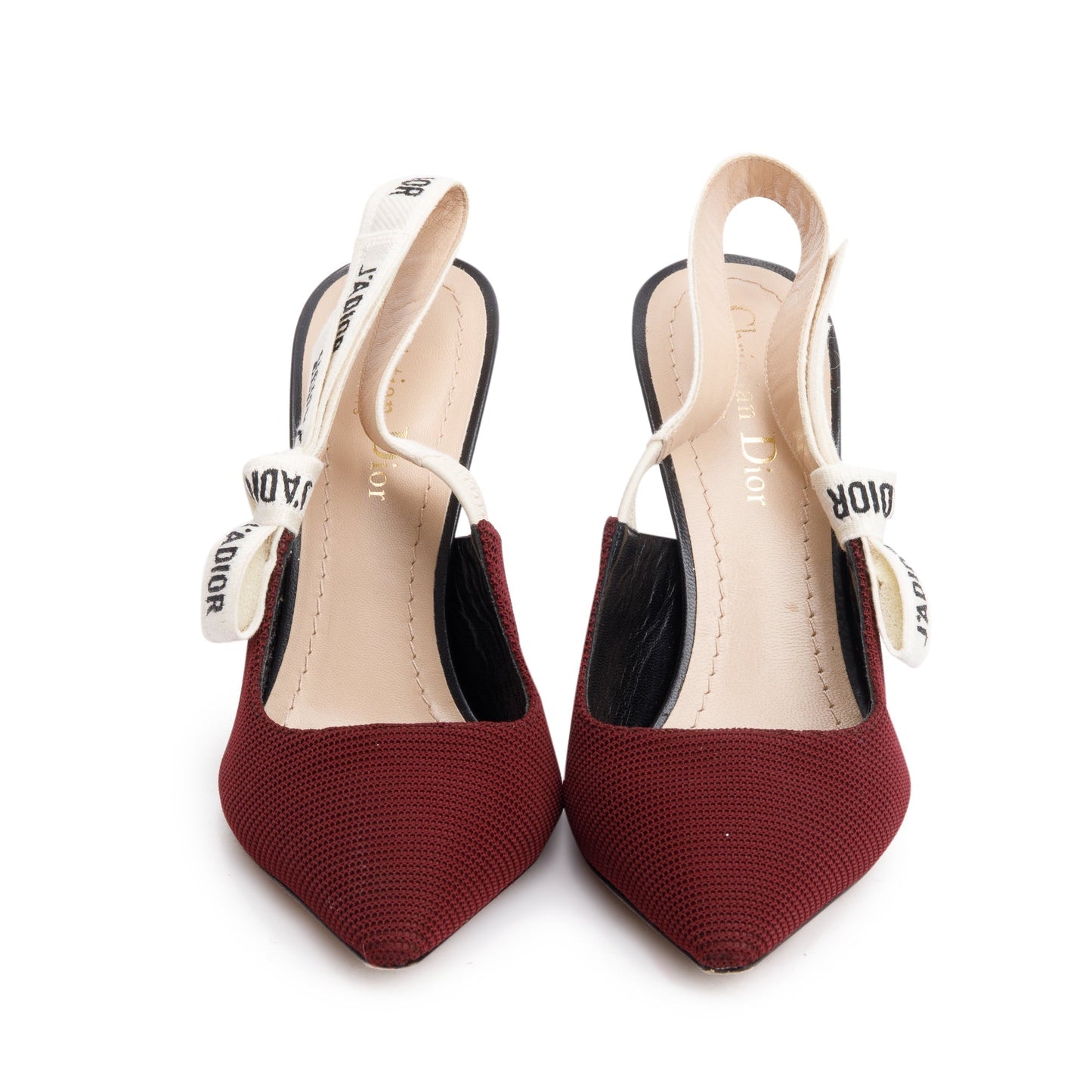 Christian Dior Burgundy Technical Fabric Embroidery J'Adior Slingback Pumps, Size 37