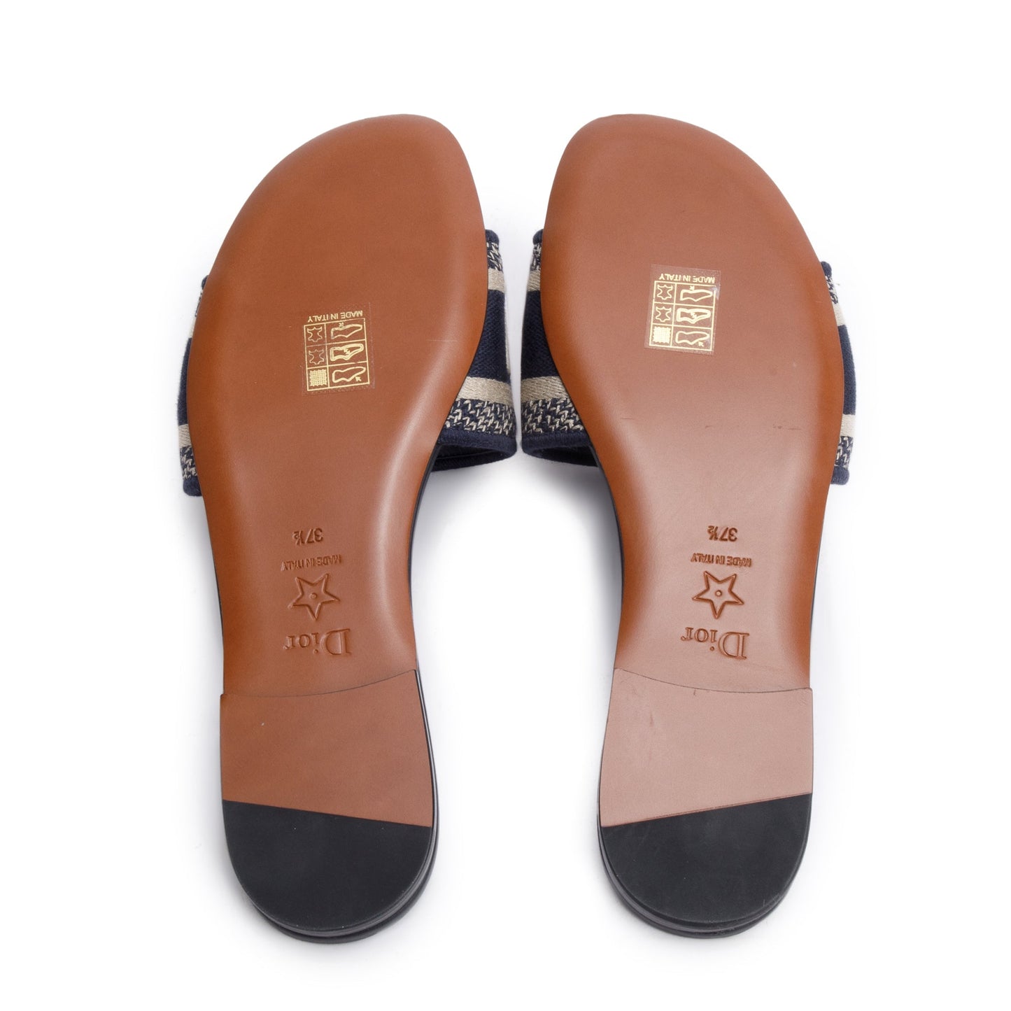 Christian Dior Deep Blue Embroidered Cotton Dway Slide, Size 37.5