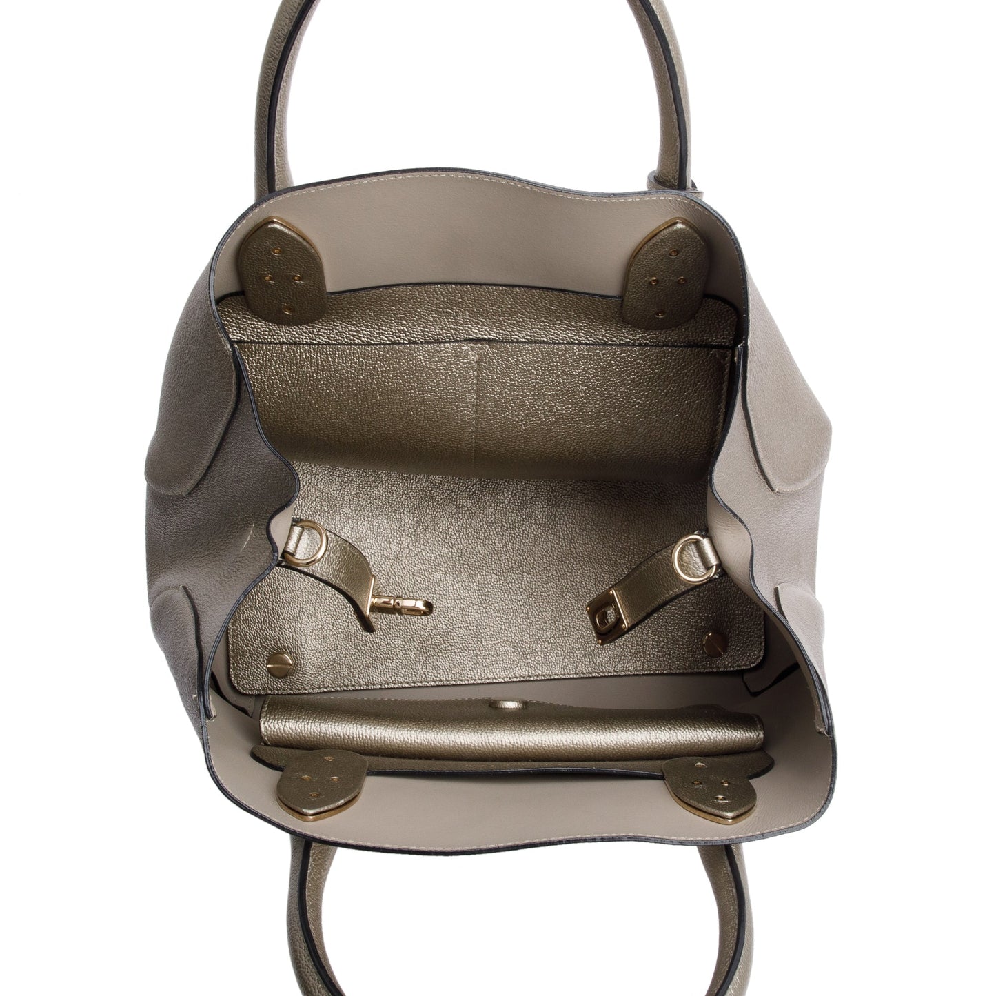 Christian Dior Gold Metallic Calfskin Leather Small Open Bar Tote