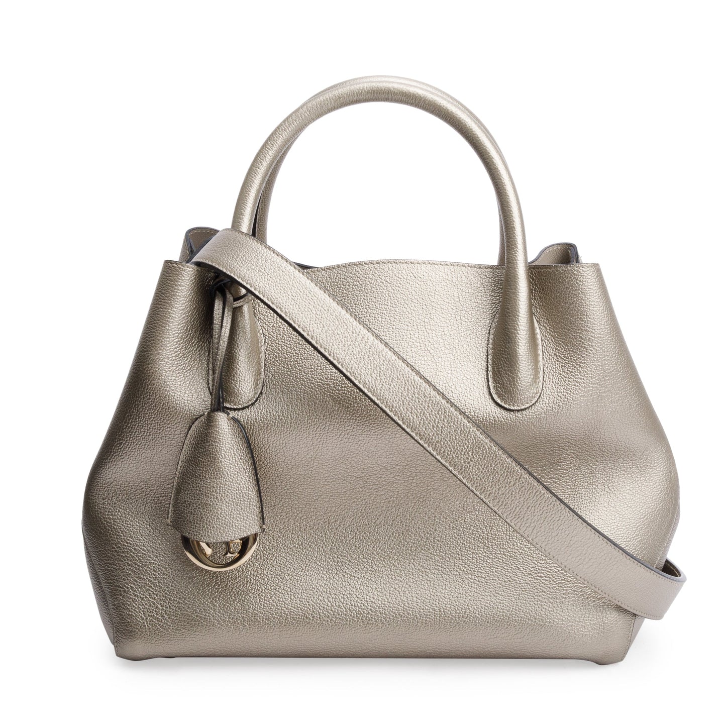 Christian Dior Gold Metallic Calfskin Leather Small Open Bar Tote