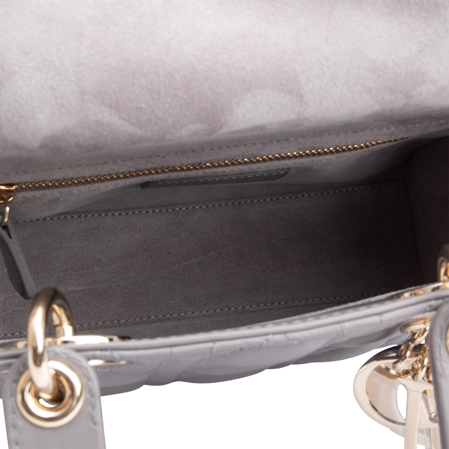 Christian Dior Grey Cannage Lambskin Leather Small Lady Dior Bag