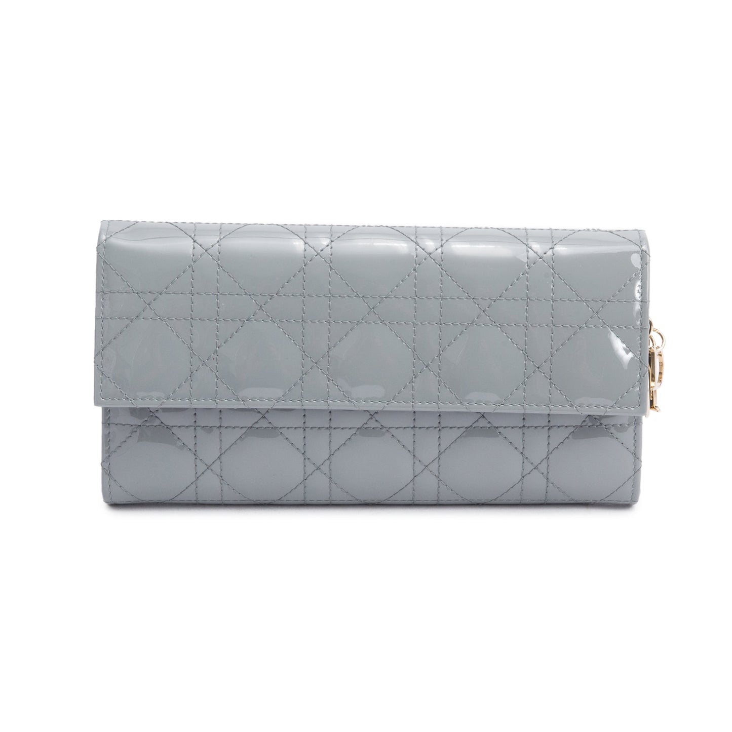 Christian Dior Grey Cannage Patent Leather Lady Dior Rendezvous Wallet on Chain