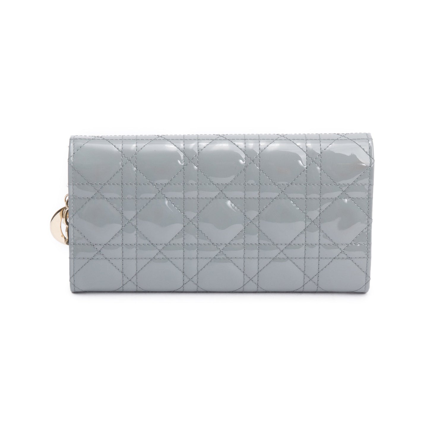 Christian Dior Grey Cannage Patent Leather Lady Dior Rendezvous Wallet on Chain