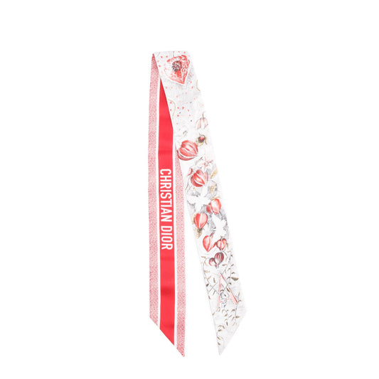 Christian Dior Ivory and Red Multicolor Cabinet de Curiosites Mitzah Silk Twilly