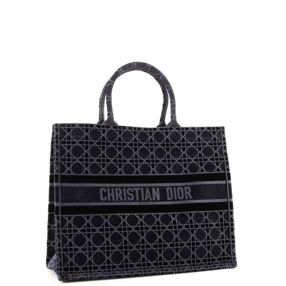 DIOR EMBROIDERED CANNAGE VELVET LARGE BOOK TOTE BAG