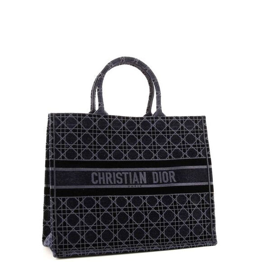DIOR EMBROIDERED CANNAGE VELVET LARGE BOOK TOTE BAG