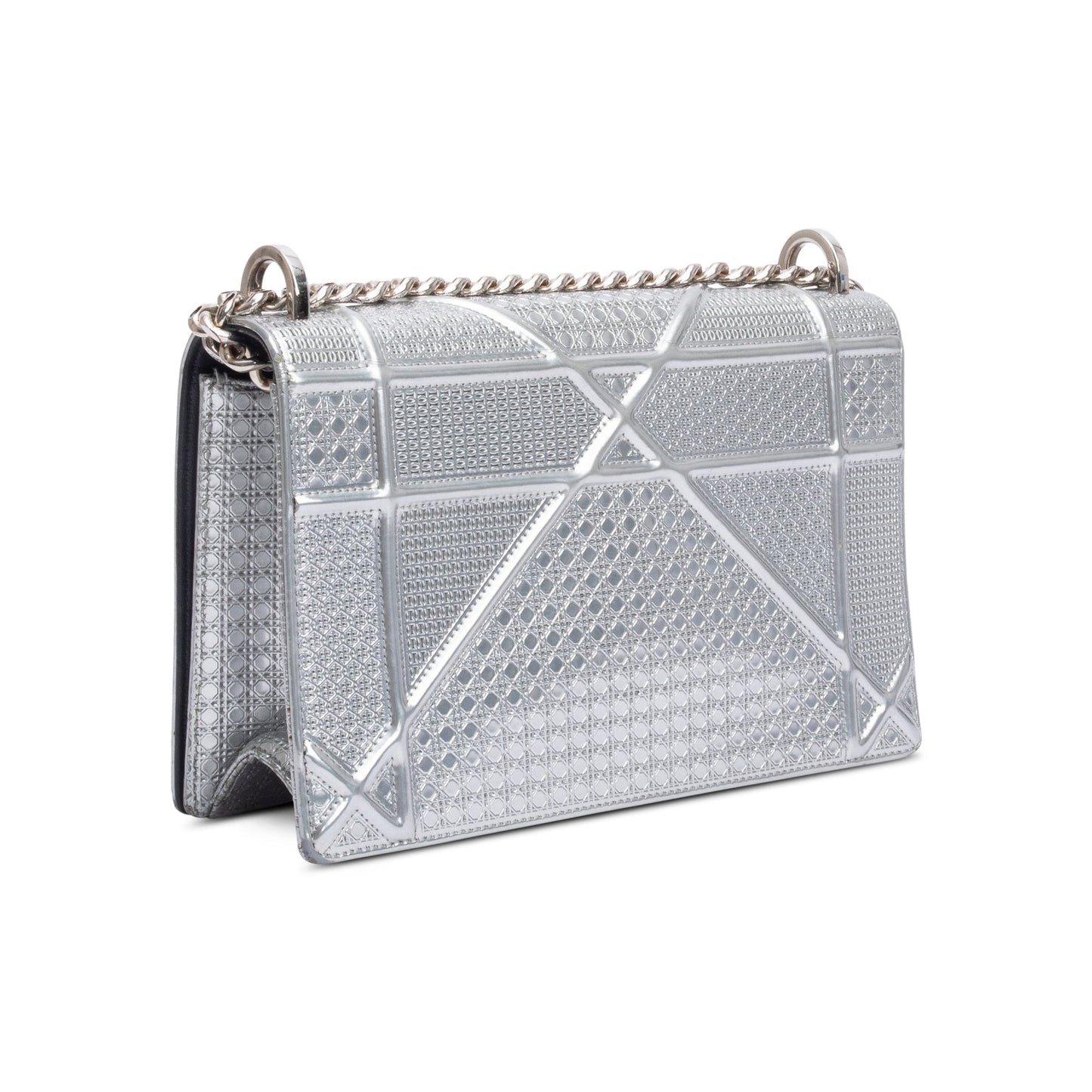 Christian Dior Large Silver Metallic Microcannage Diorama Shoulder Bag