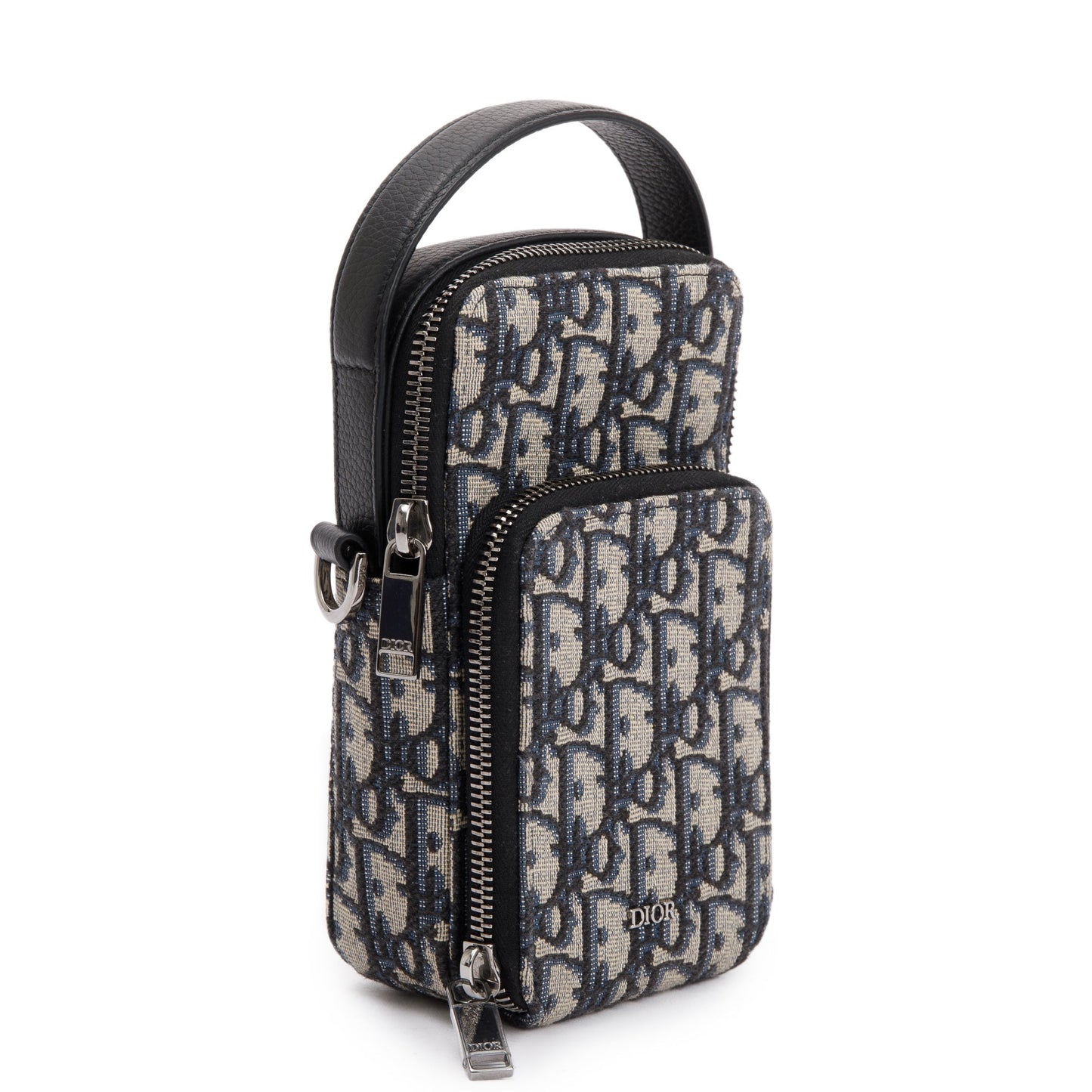 Christian Dior Men 2022 Beige & Black Oblique Jacquard Micro Rider Crossbody Pouch