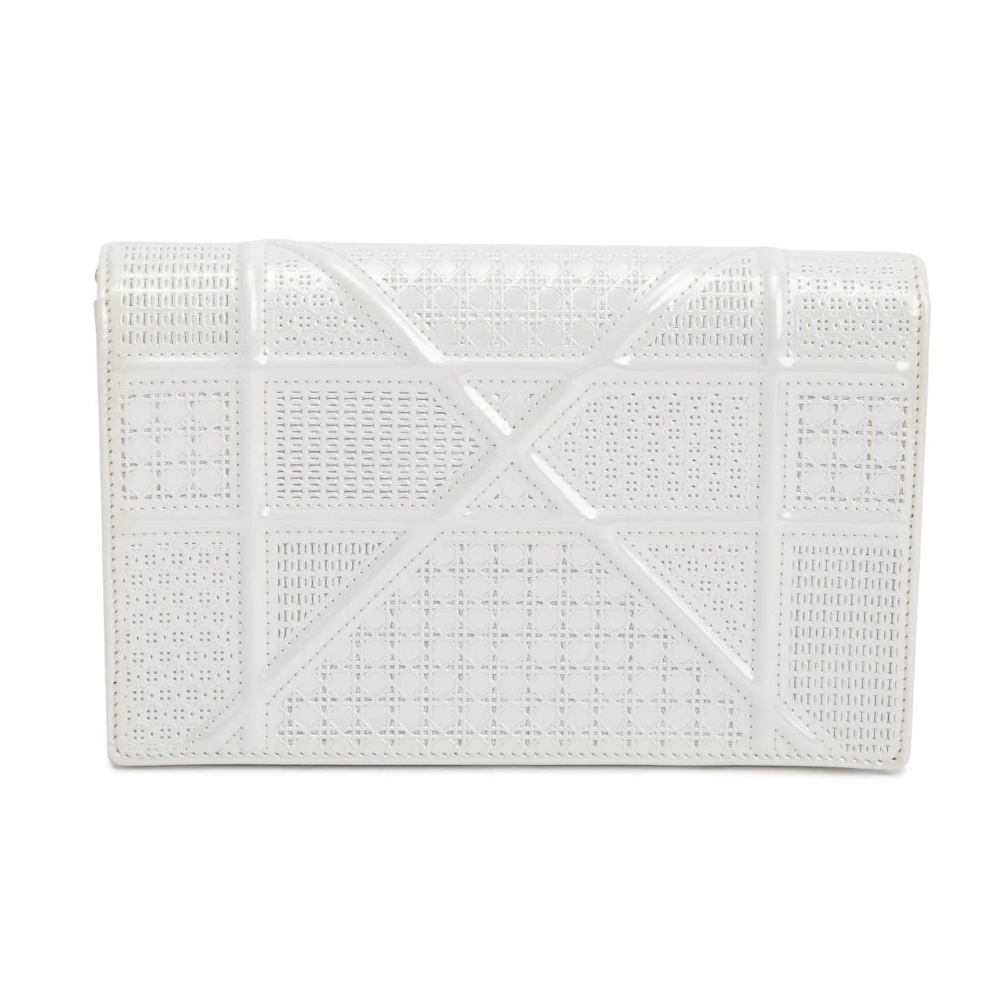 Christian Dior Metallic White Microcannage Patent Leather Diorama Wallet on Chain