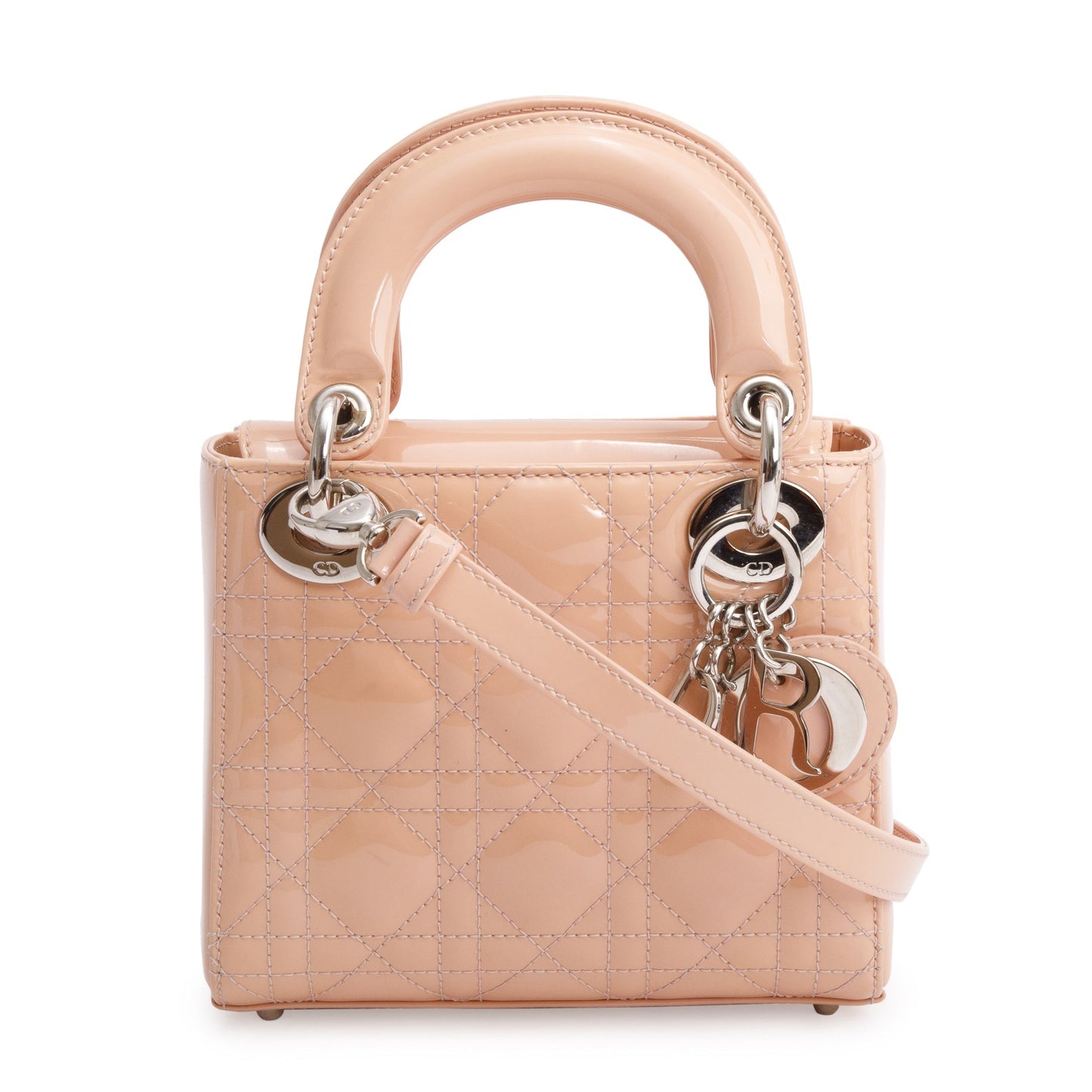 Christian Dior Neutral Cannage Patent Leather Mini Lady Dior Bag