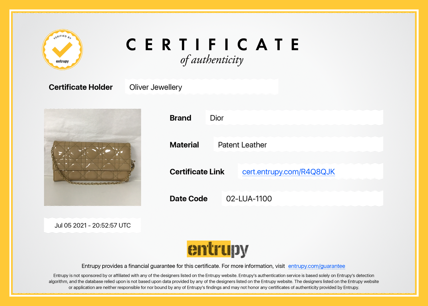 Christian Dior Patent Cannage Lady Dior Chain Wallet