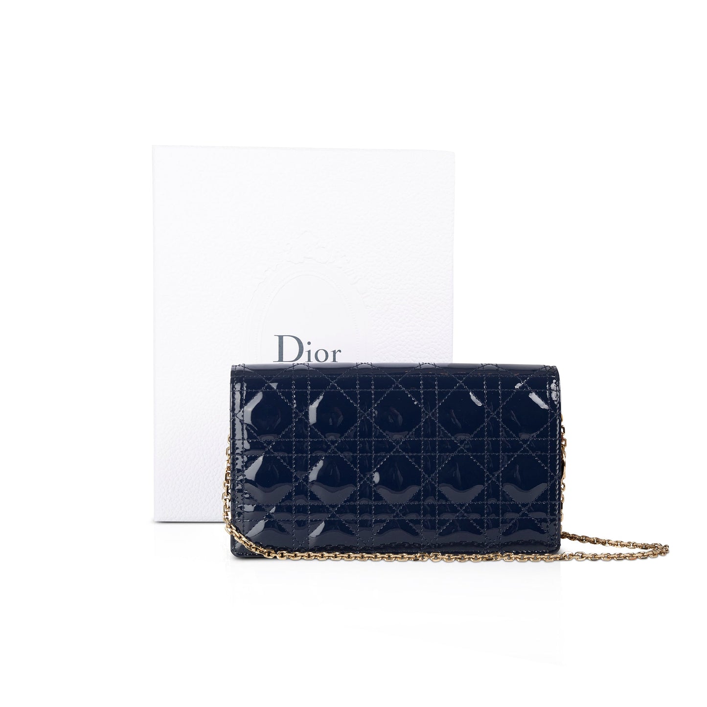 Christian Dior Patent Cannage Leather Lady Dior Chain Pouch