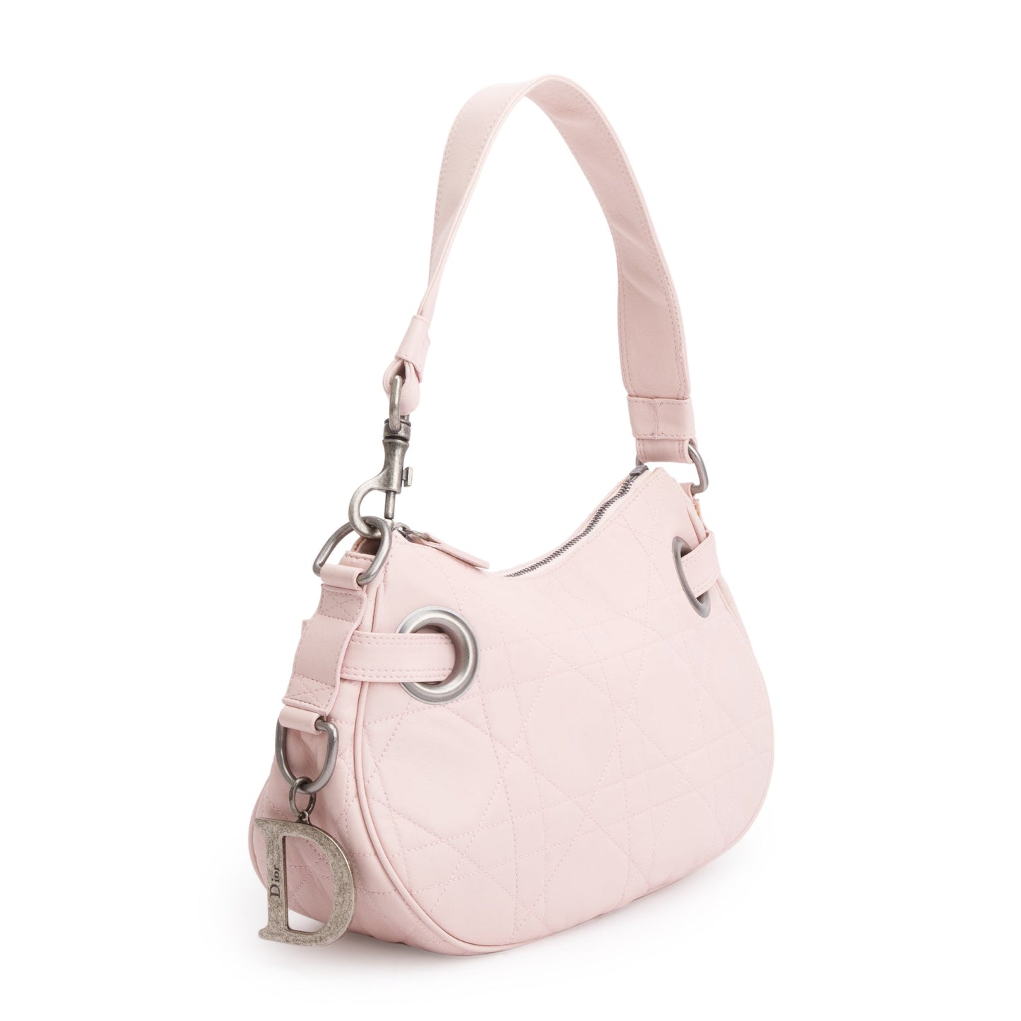Christian Dior Pink Cannage Lambskin Leather Small D Charm Hobo