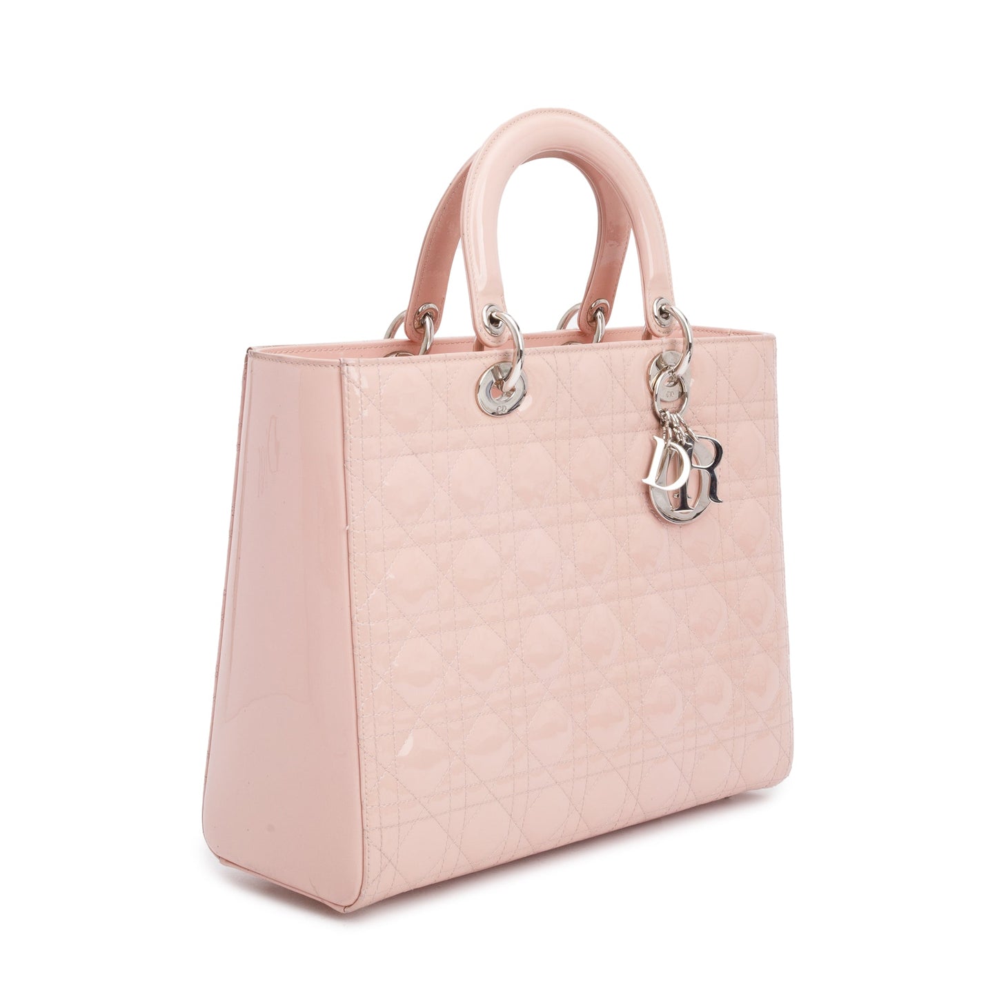 Christian Dior Pink Cannage Patent Leather Large Lady Dior Bag